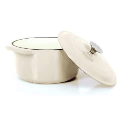 2 Tlg. Set Gusseisentopf Mit Deckel 3.5 L In Creme