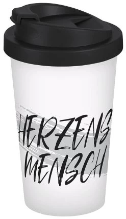 Coffee To Go Becher Herzensmensch Brush In Weiß - 400 Ml