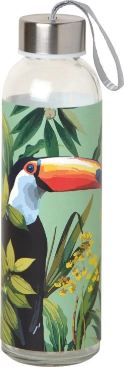 Glas To-go-Trinkflasche TOUCAN IN PARADISE Mint In Bunt Ø6,5 X 22,5 Cm 500 Ml