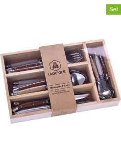 Laguiole 24tlg. Besteck-Set In Beige/ Grau/ Rot