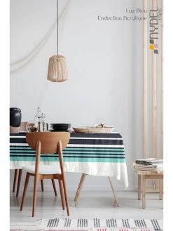 Beschichtete Tischdecke In Grün/ Dunkelblau