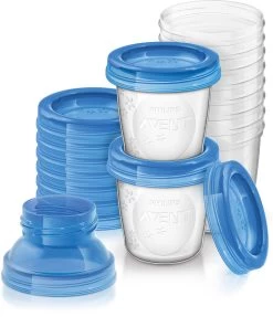 PHILIPS AVENT Muttermilch Becher SCF618/10, 10 X 180 Ml Inkl. Deckel Und 2x Adapter