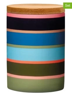 2er-Set: Porzellandosen Mit Holzdeckel "Costa" In Bunt - (H)11 X Ø 7,7 Cm