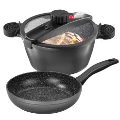 Aluguss Dampf- Und Energiespar-Set, Niederdruck-Funktion,3-tlg. In Anthrazit